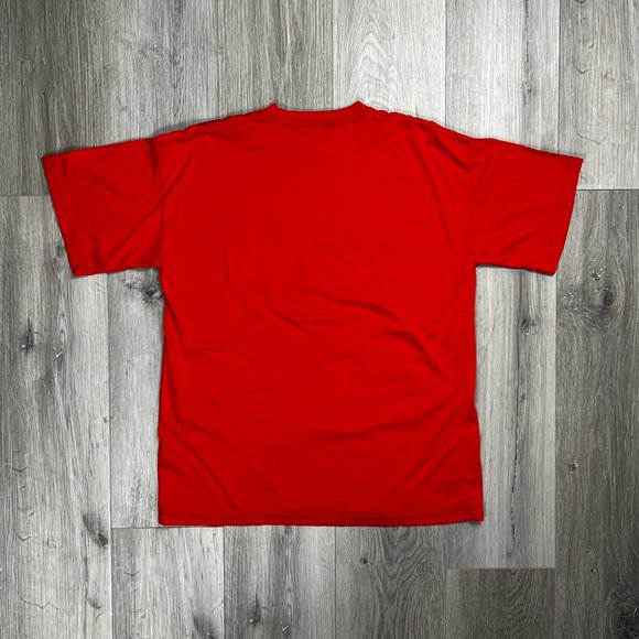 Naf Naf Vintage 1980s Embroidered Emblem Red Medium T-Shirt - Picture 8 of 8